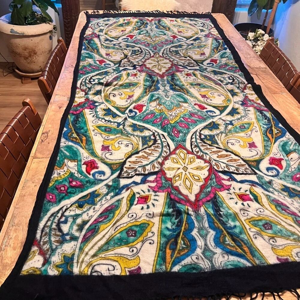 Danaxu Women's Fringed Wrap Scarf 35.5 x 80" 100% Wool Abstract Paisley Vibrant